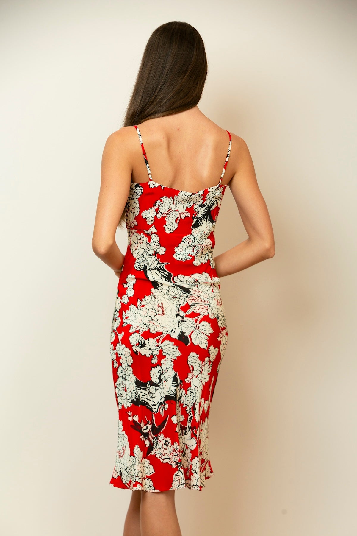 Floral Print Slip Dress In Red