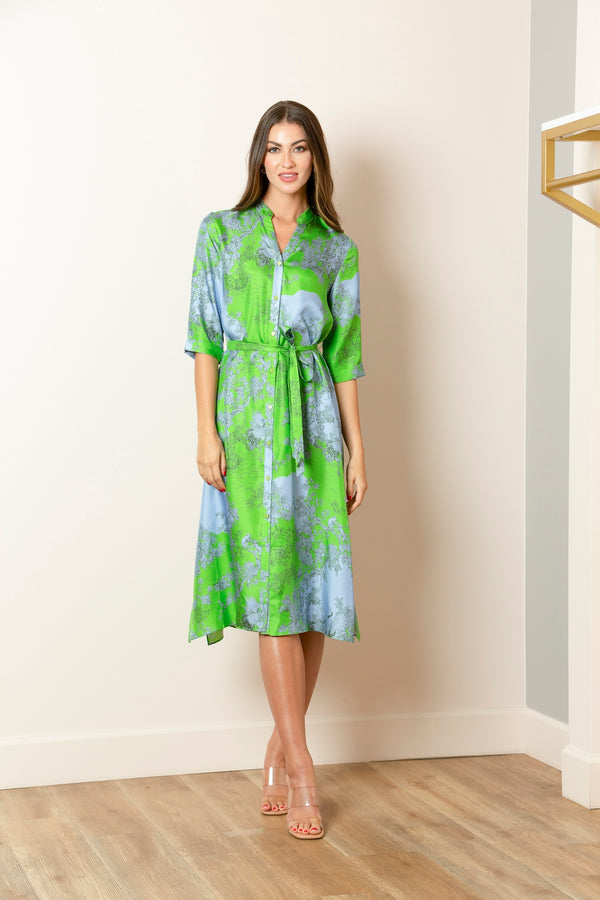 Sophia Silk Shirt Dress In Green/Blue