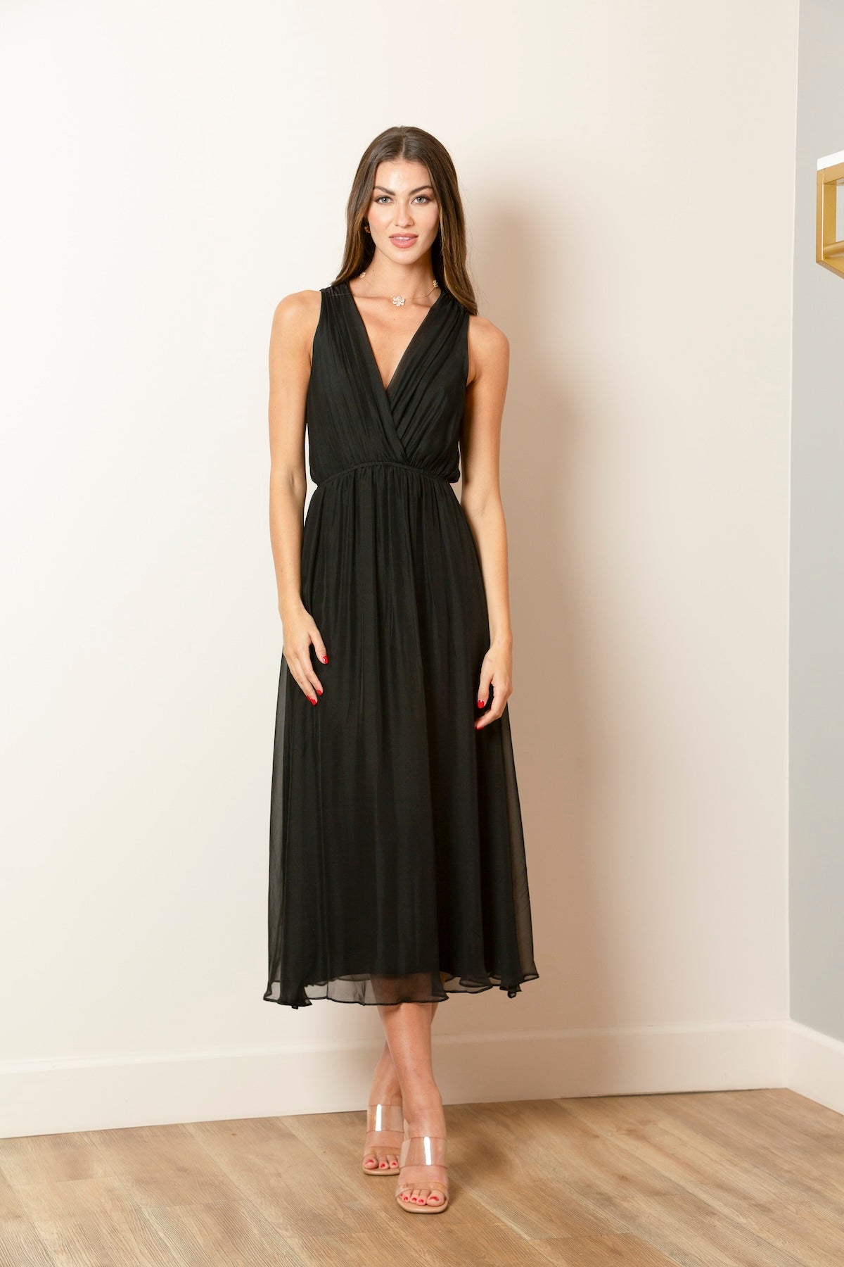 Mulberry Silk V-Neck Draped Dress