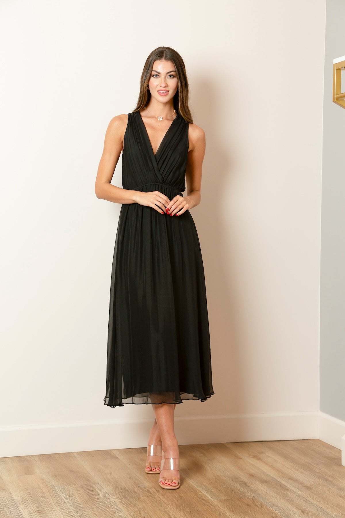 Mulberry Silk V-Neck Draped Dress