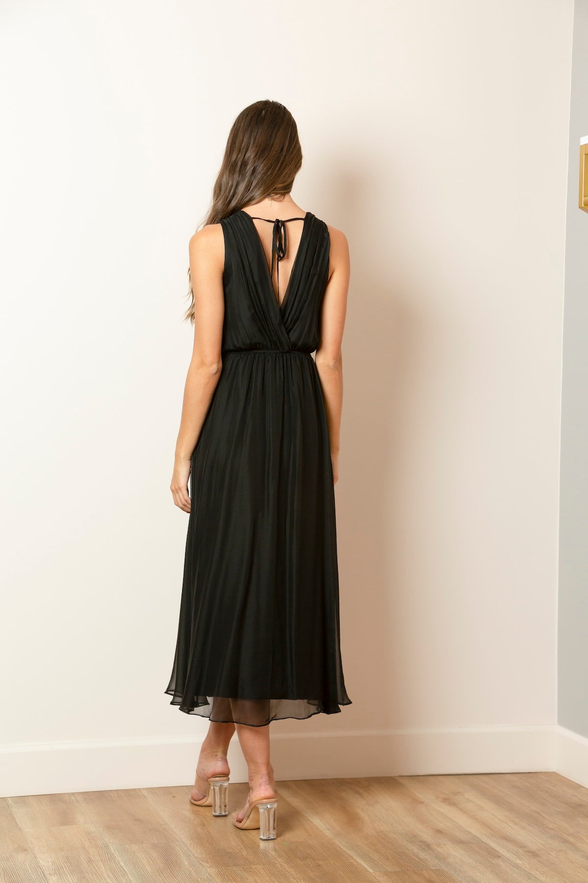 Mulberry Silk V-Neck Draped Dress