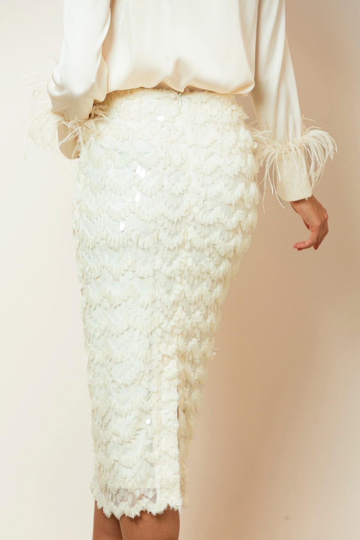 Sequin Midi Skirt In Ivory