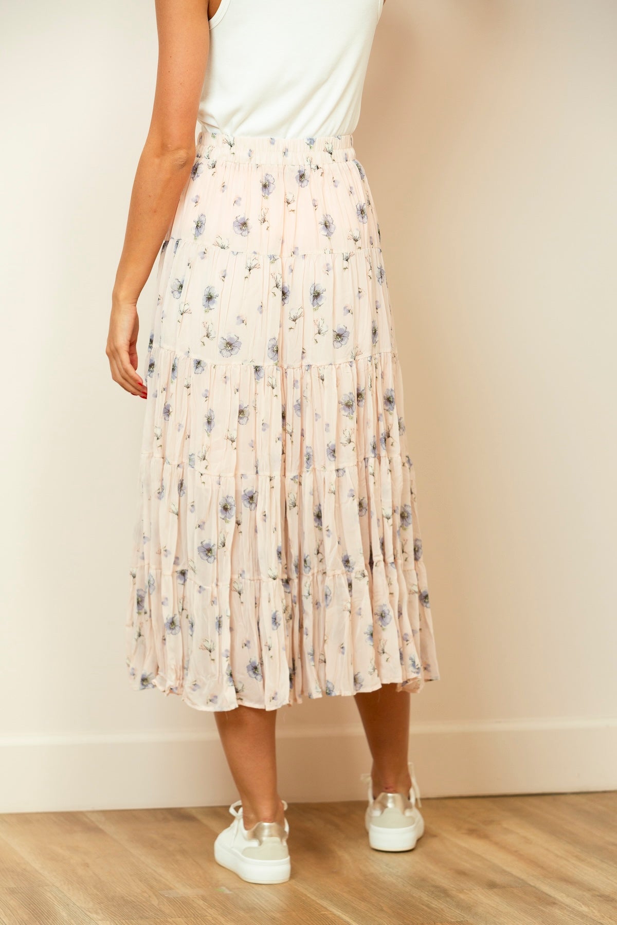 Floral Print Crinkle Skirt In Blush/Blue