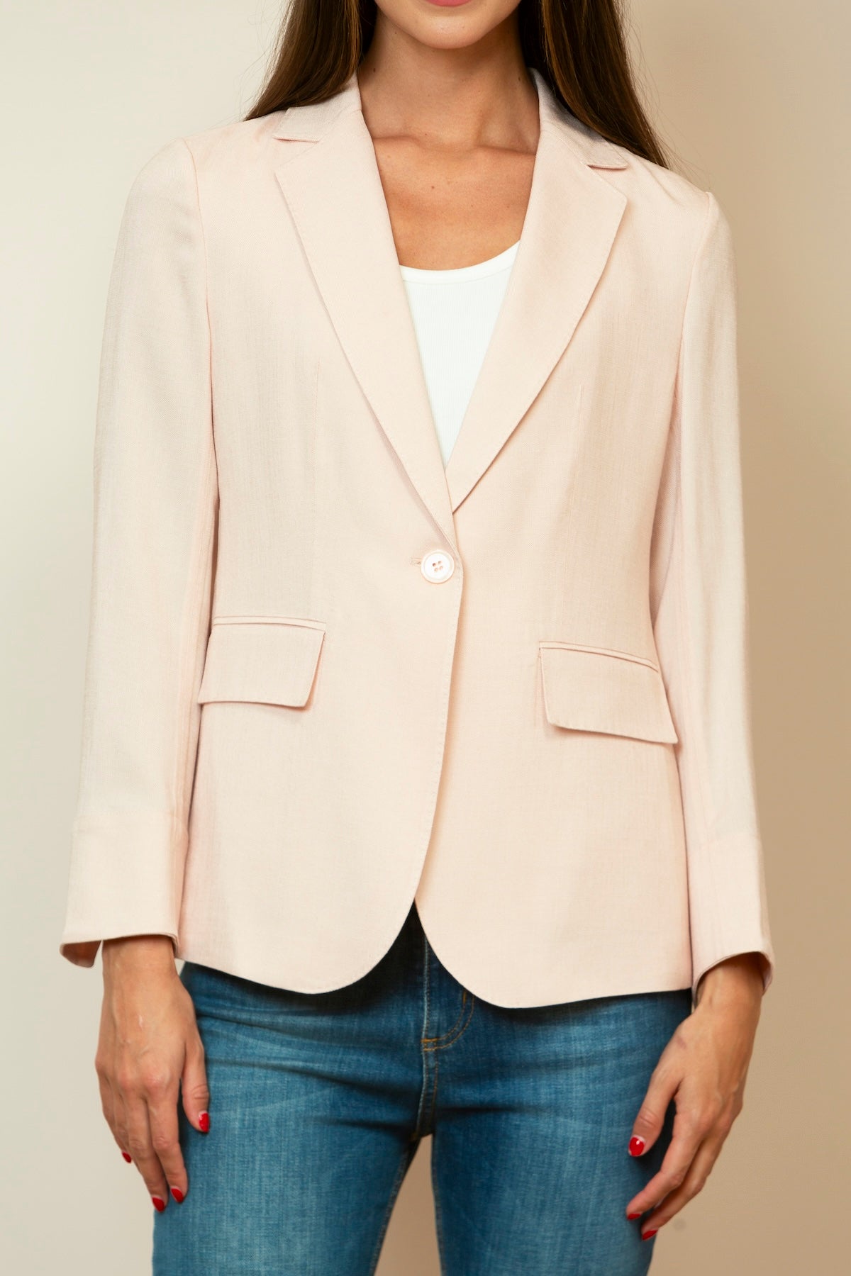 Acetate Linen Tailored Blazer In Blush Pink