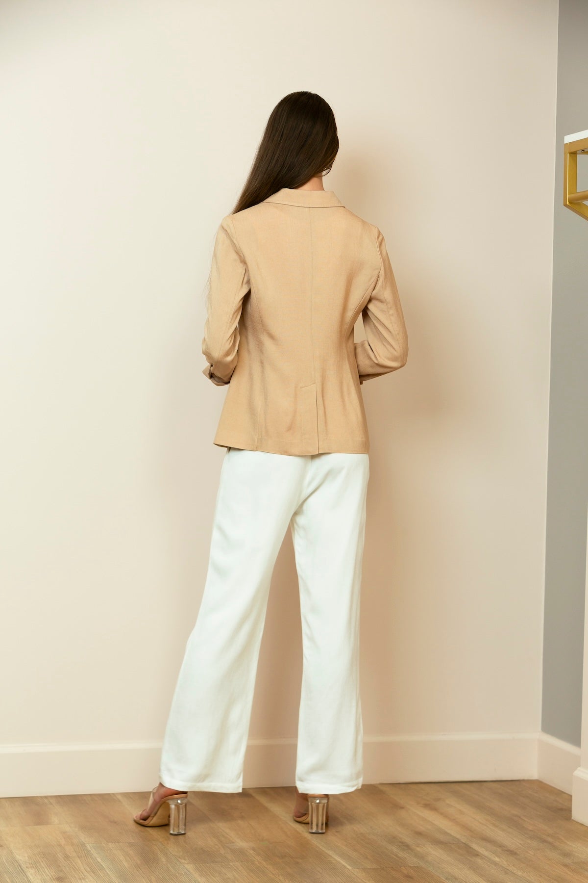 Acetate Linen Tailored Blazer In Camel