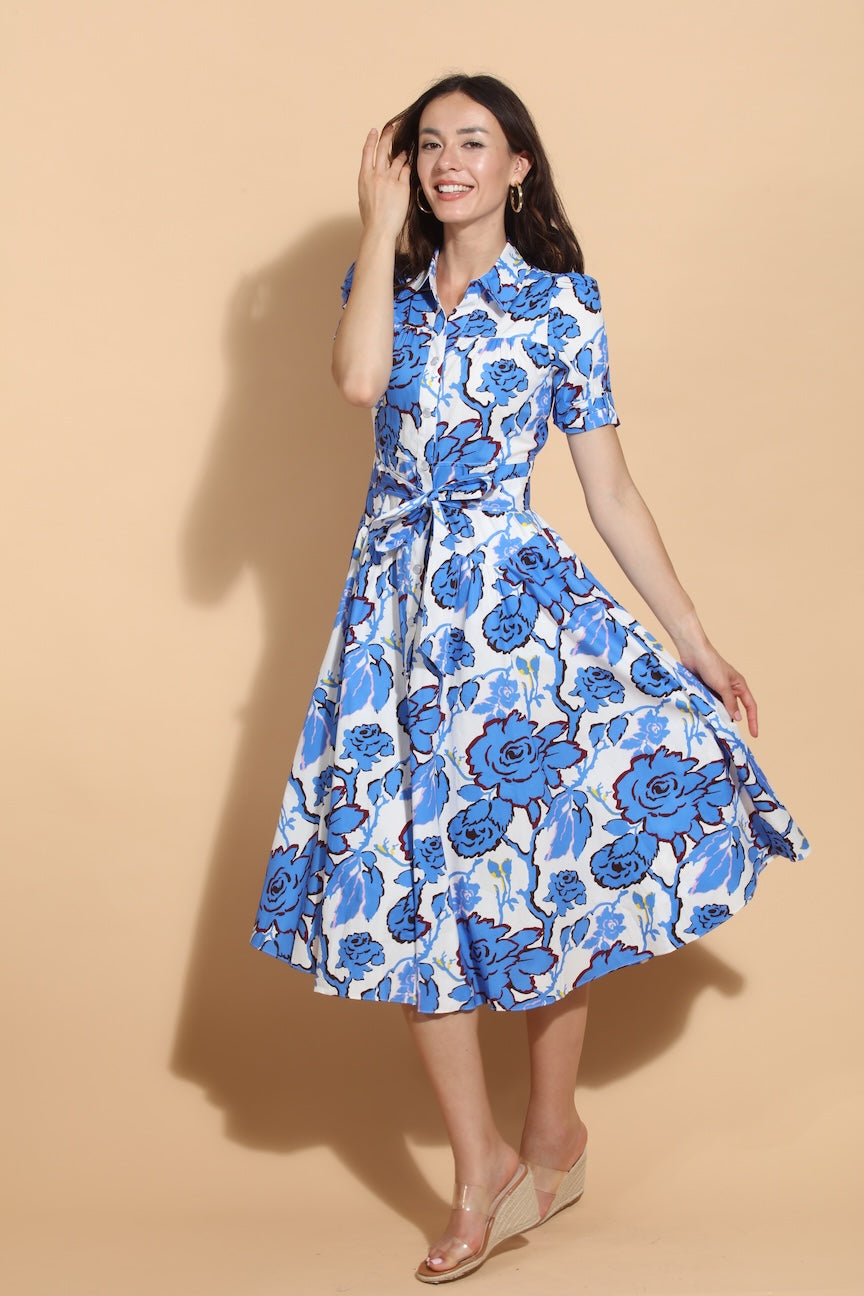 blue print shirt dress Floral Print Shirt Dress – Jessie Liu Collection