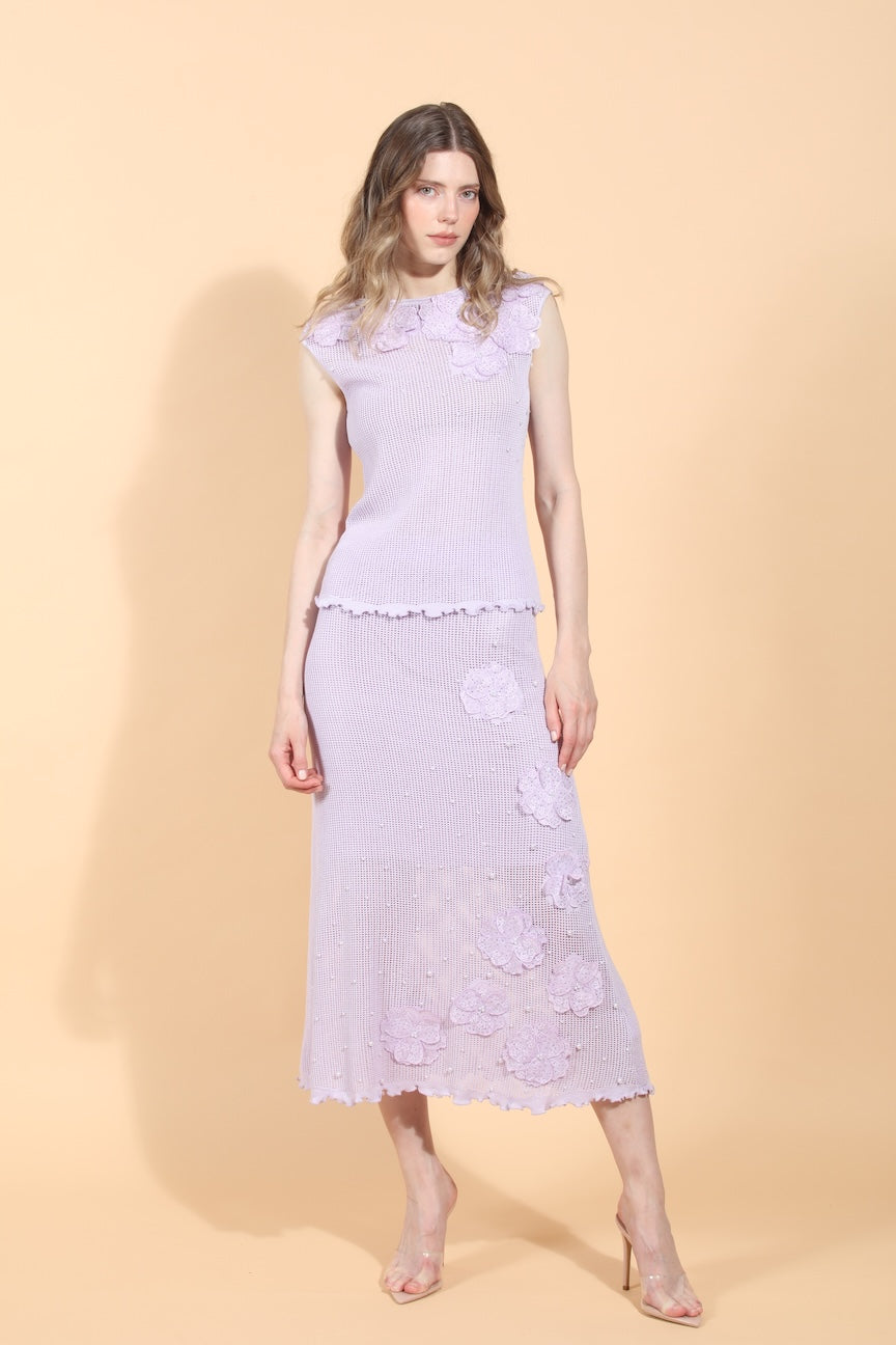 Sleeveless Knit Top with Flower Appliqué – Jessie Liu Collection