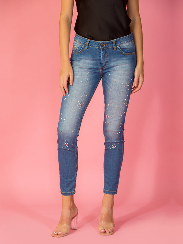 Cropped Denim with Pearl Beading