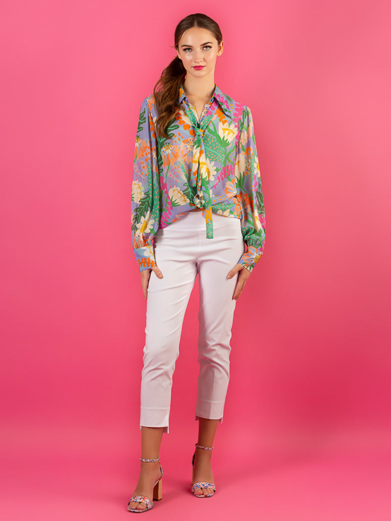 Summer Floral Print Silk Shirt Blouse