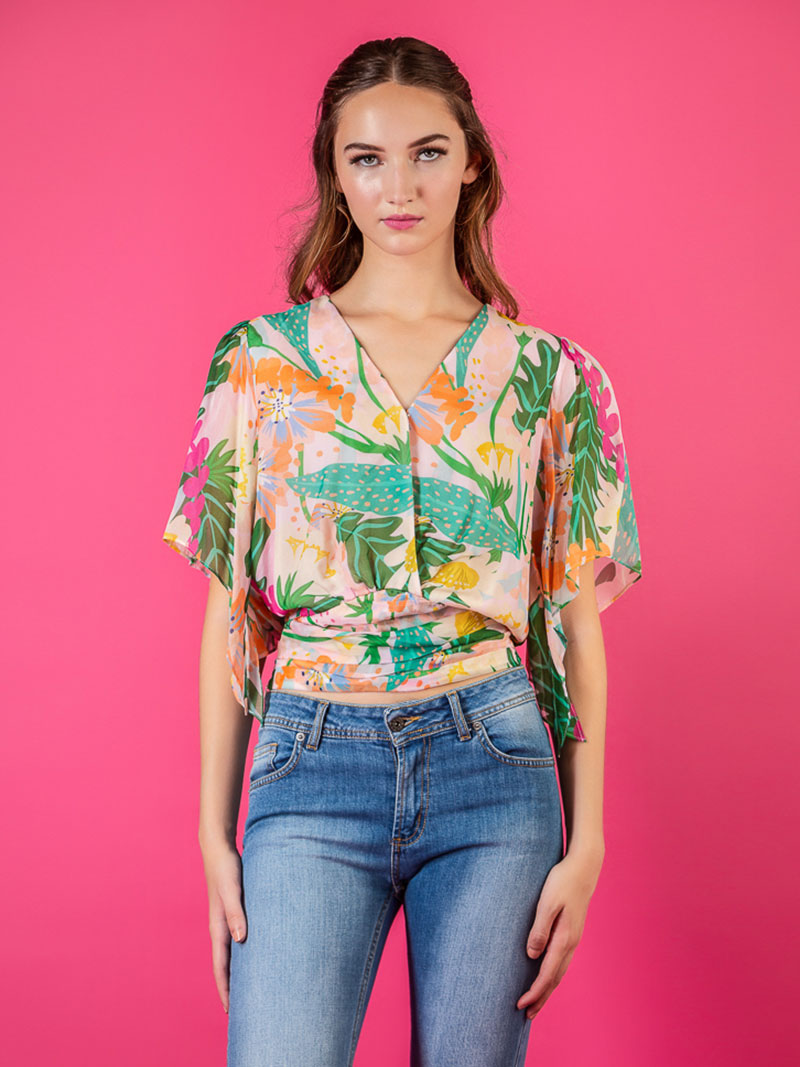 V-Neck Print Silk Blouse – Jessie Liu Collection