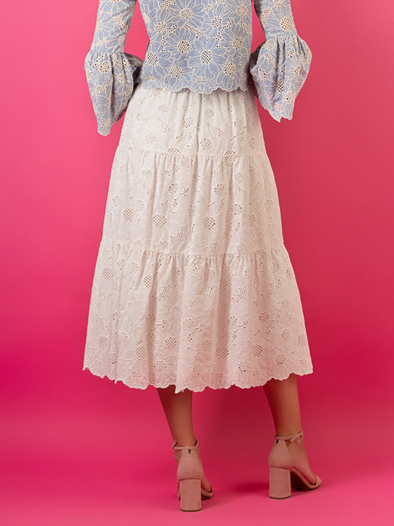 Sky Blue Cotton Eyelet Skirt