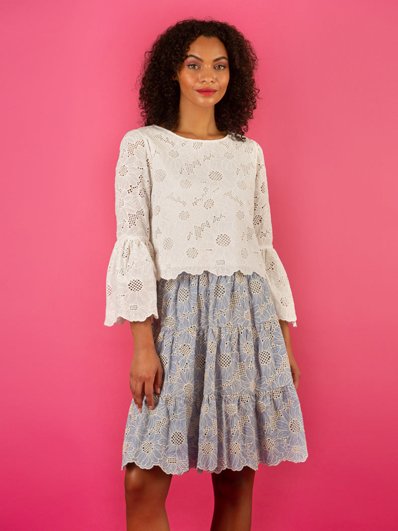 Cotton Eyelet Above The Knee Skirt